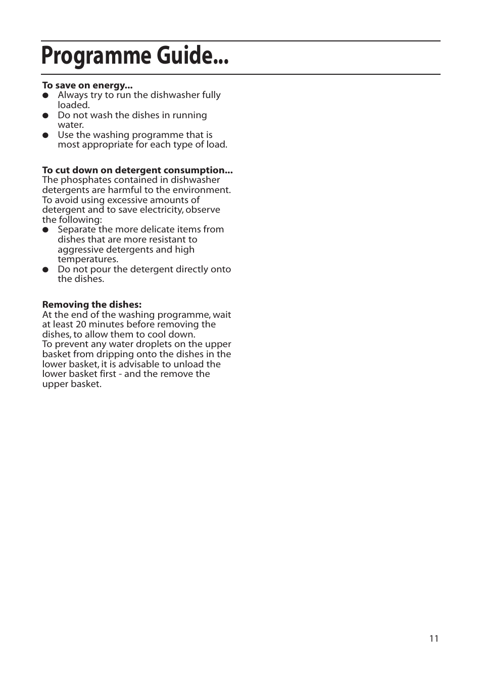 Programme guide | Hotpoint DF55 User Manual | Page 11 / 28