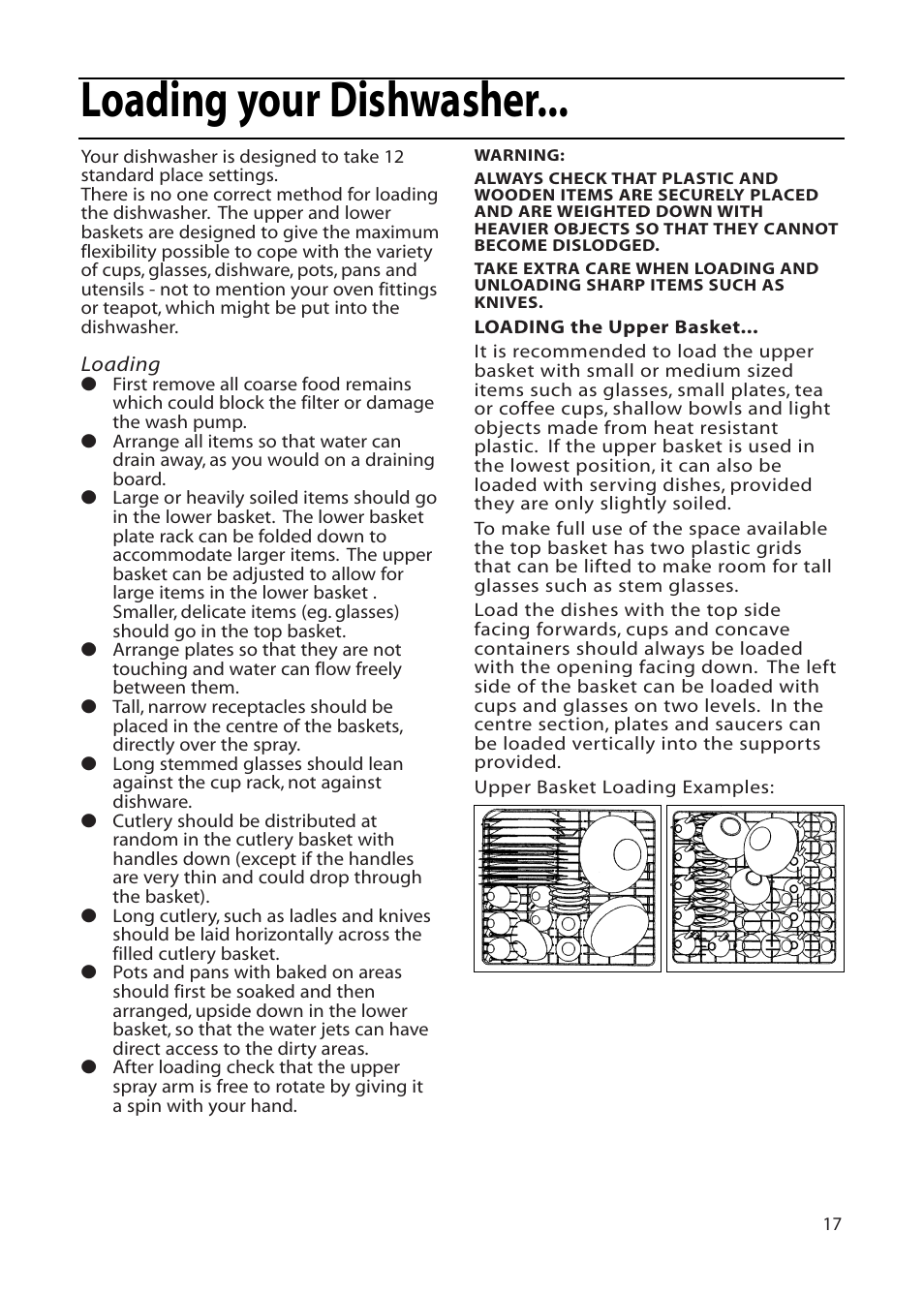 Loading your dishwasher | Hotpoint DF55 User Manual | Page 17 / 28
