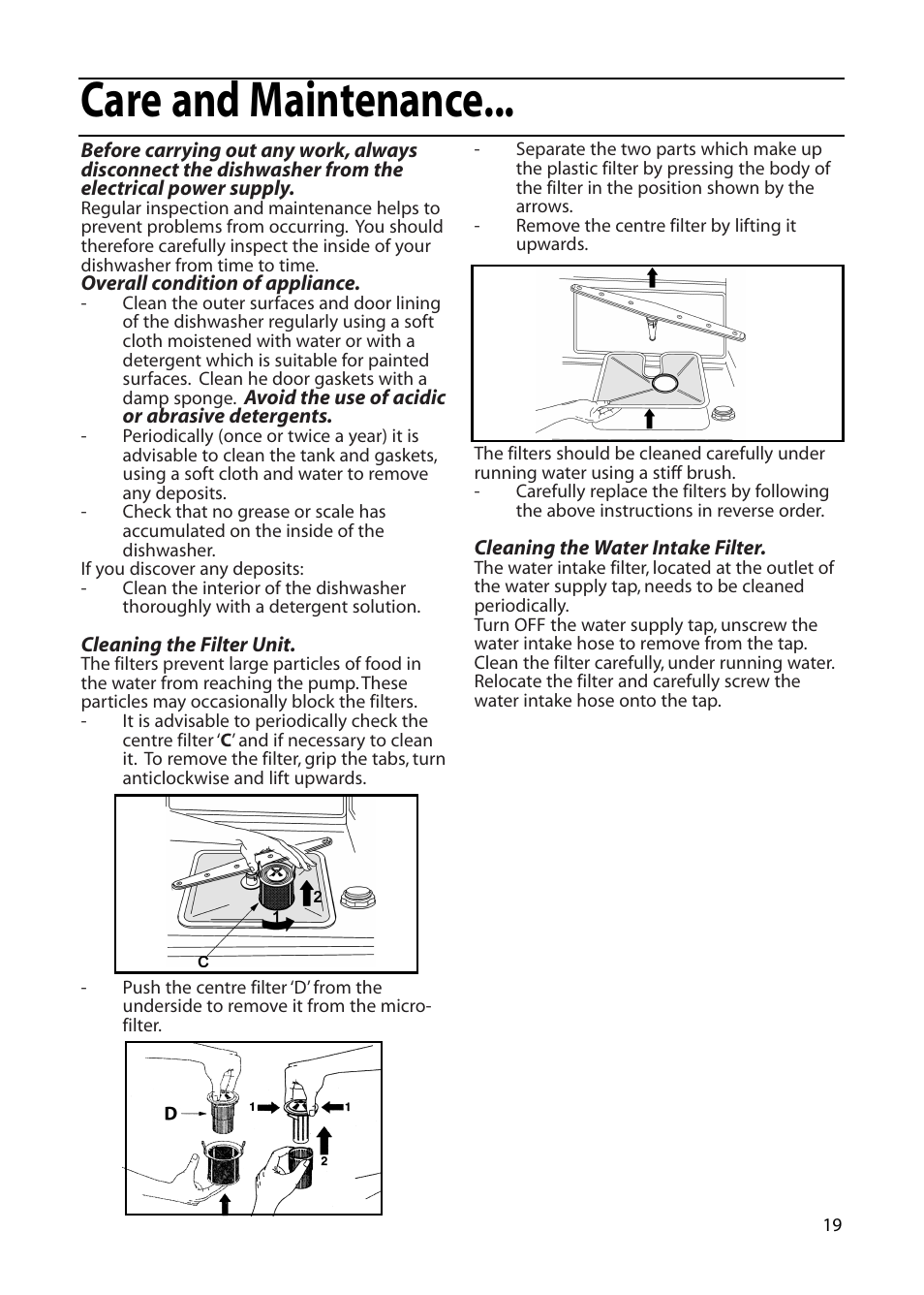 Care and maintenance | Hotpoint DF55 User Manual | Page 19 / 28
