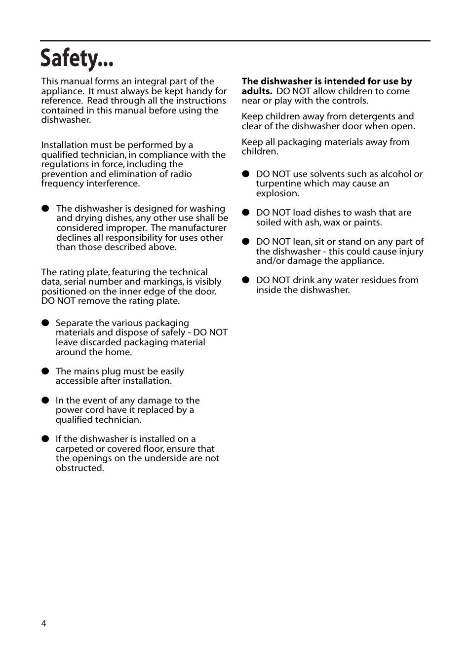 Safety | Hotpoint DF55 User Manual | Page 4 / 28