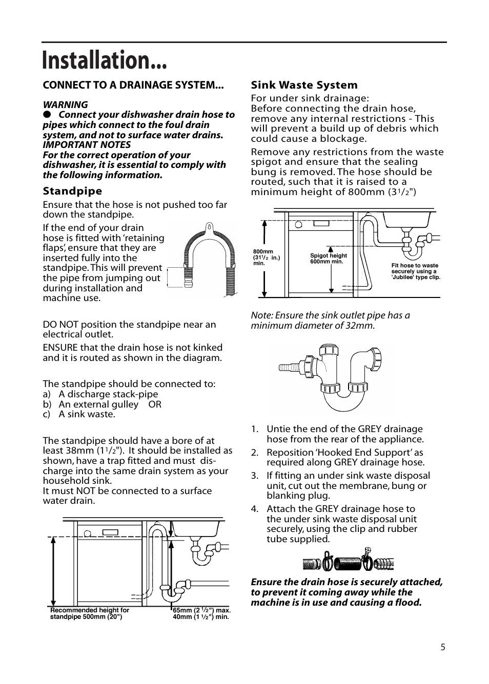 Installation | Hotpoint DF55 User Manual | Page 5 / 28