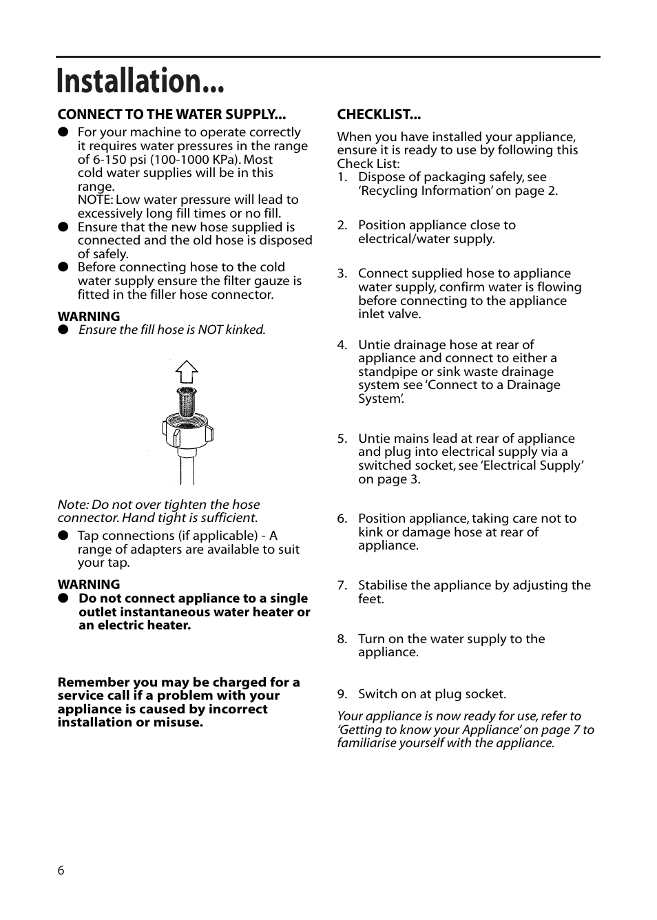Installation | Hotpoint DF55 User Manual | Page 6 / 28