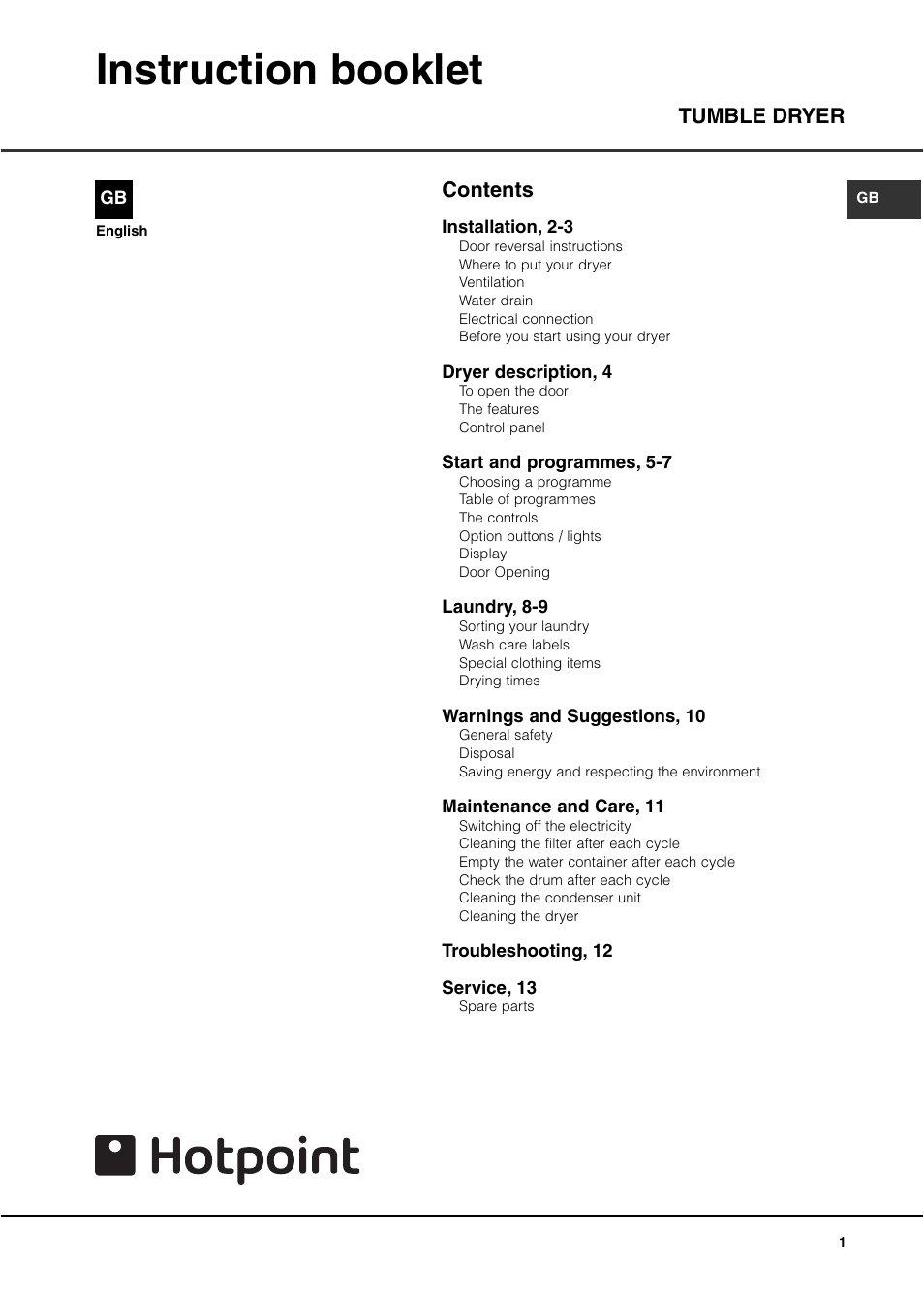 Instruction booklet | Hotpoint CTD80 User Manual | Page 3 / 16