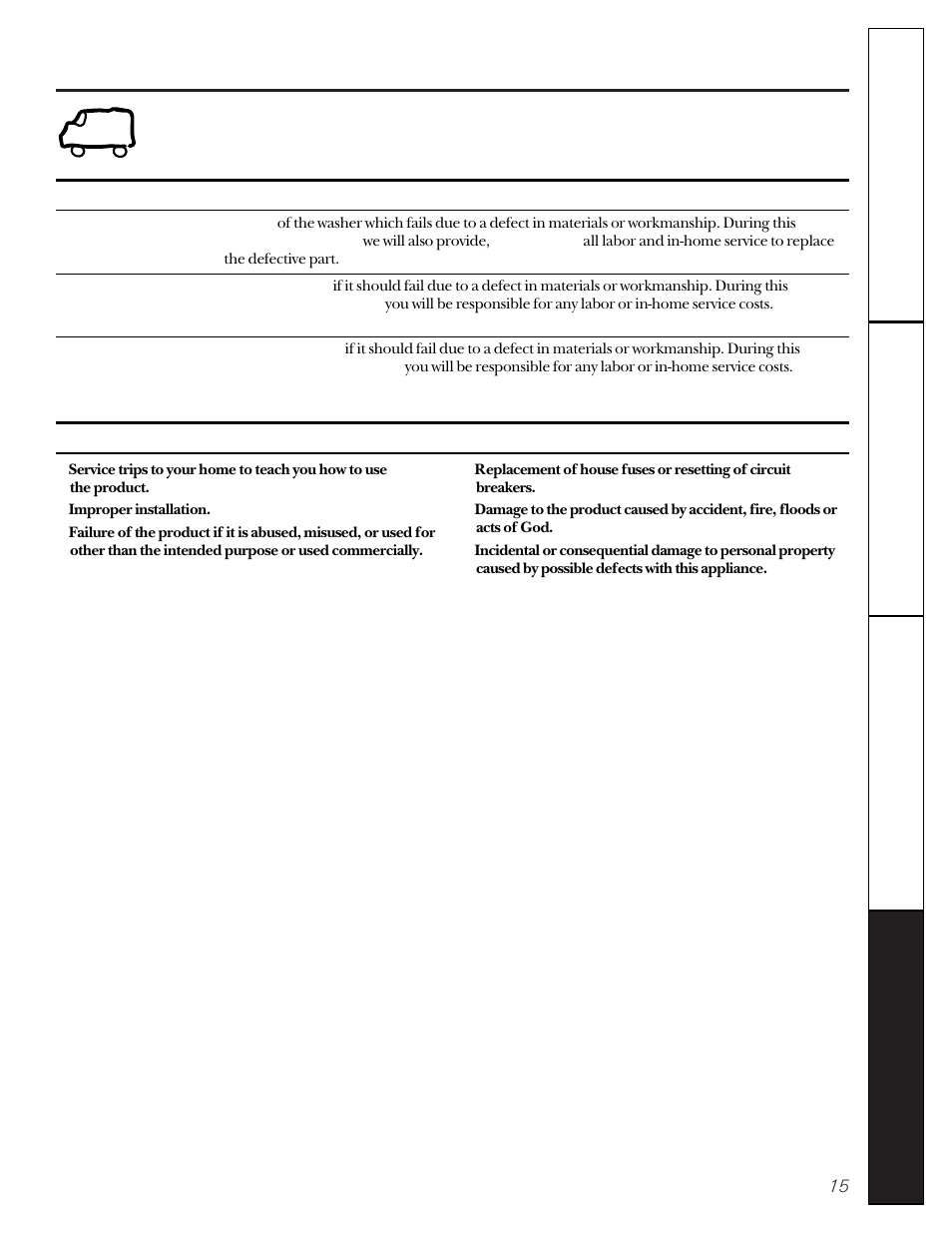 Warranty, Hotpoint washer warranty | Hotpoint VBSR2060 User Manual | Page 15 / 16