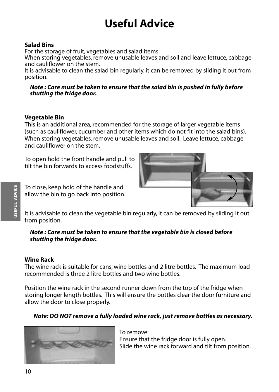 Useful advice | Hotpoint Larger Fridge RLM64 User Manual | Page 10 / 20
