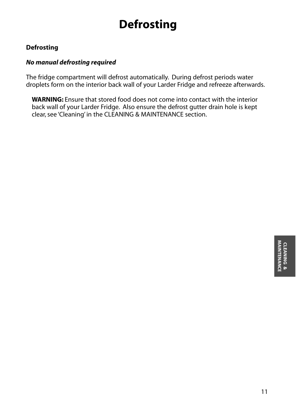 Defrosting | Hotpoint Larger Fridge RLM64 User Manual | Page 11 / 20
