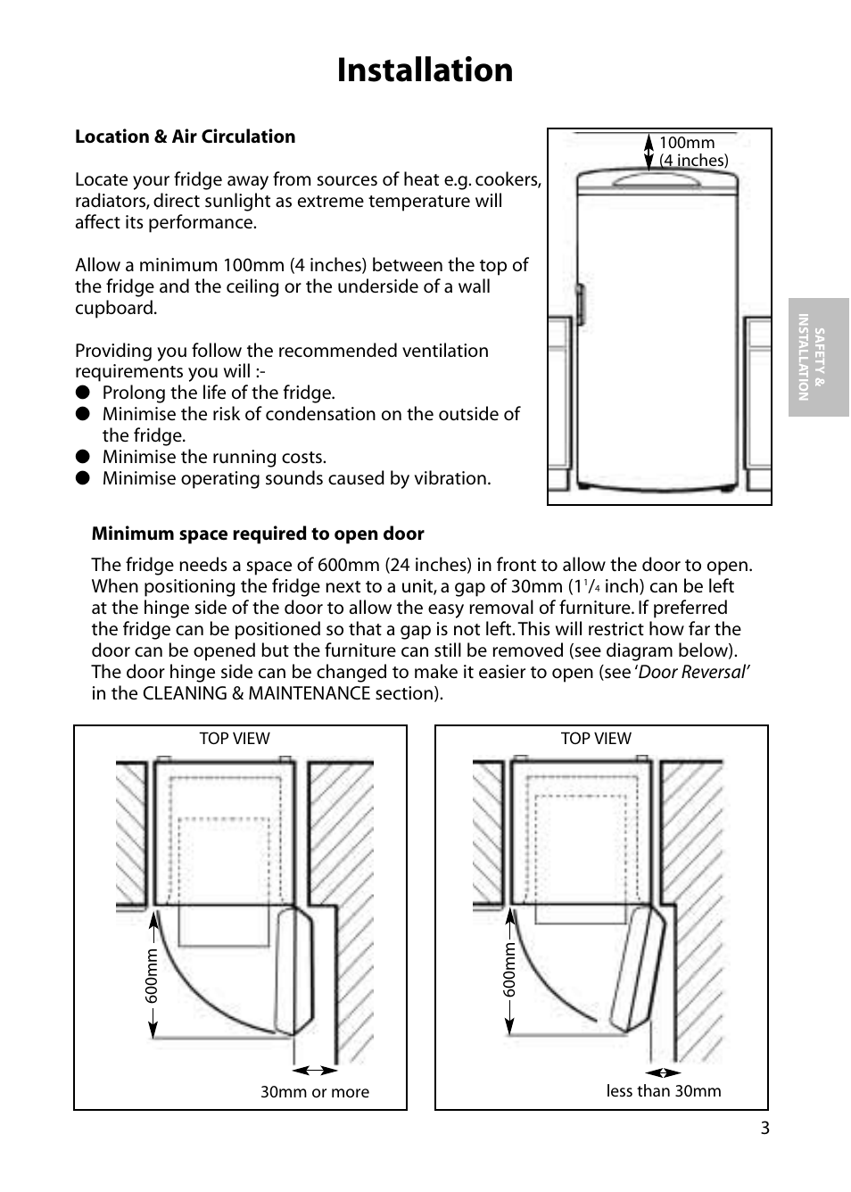 Installation | Hotpoint Larger Fridge RLM64 User Manual | Page 3 / 20