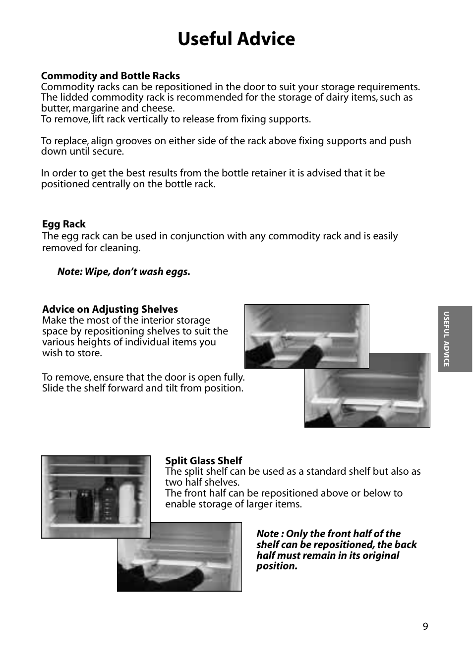 Useful advice | Hotpoint Larger Fridge RLM64 User Manual | Page 9 / 20