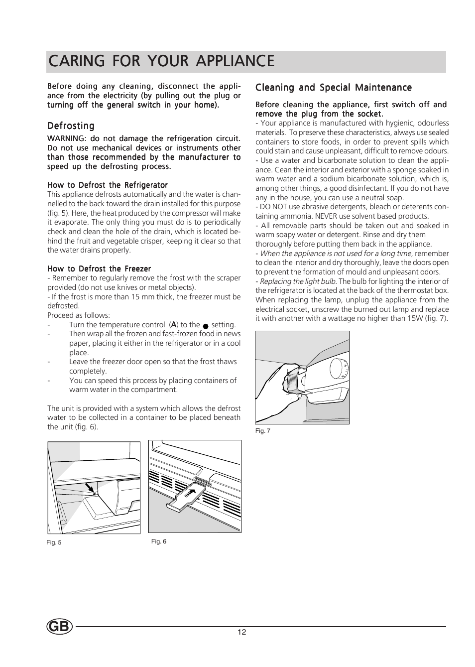 Caring for your appliance | Hotpoint HM312I User Manual | Page 12 / 16