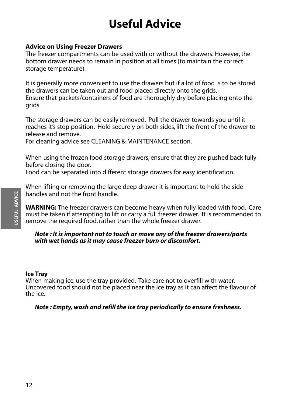 Useful advice | Hotpoint RFA06 User Manual | Page 12 / 24