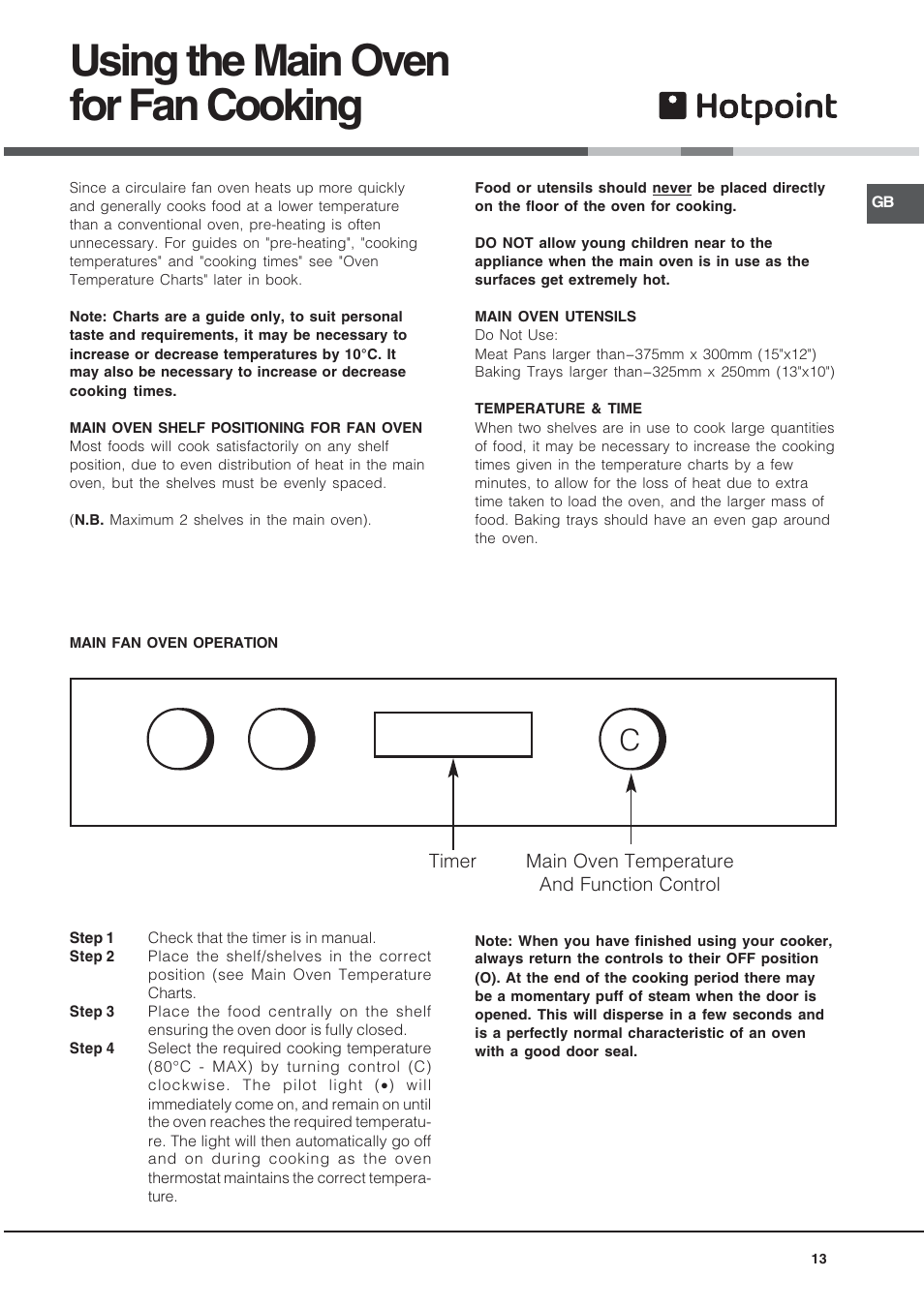 Using the main oven for fan cooking | Hotpoint BU72B2 User Manual | Page 13 / 32