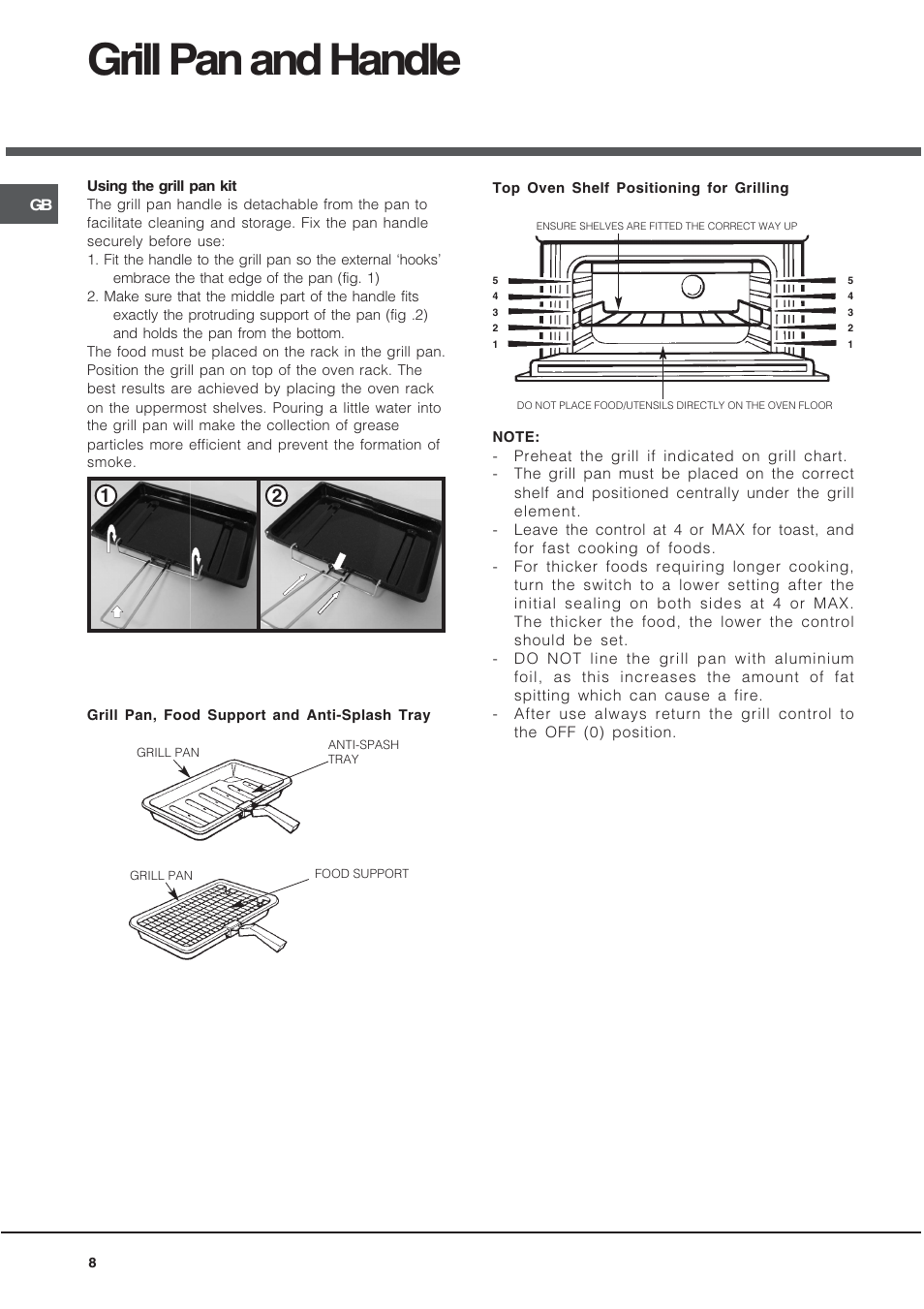 Grill pan and handle | Hotpoint BU72B2 User Manual | Page 8 / 32