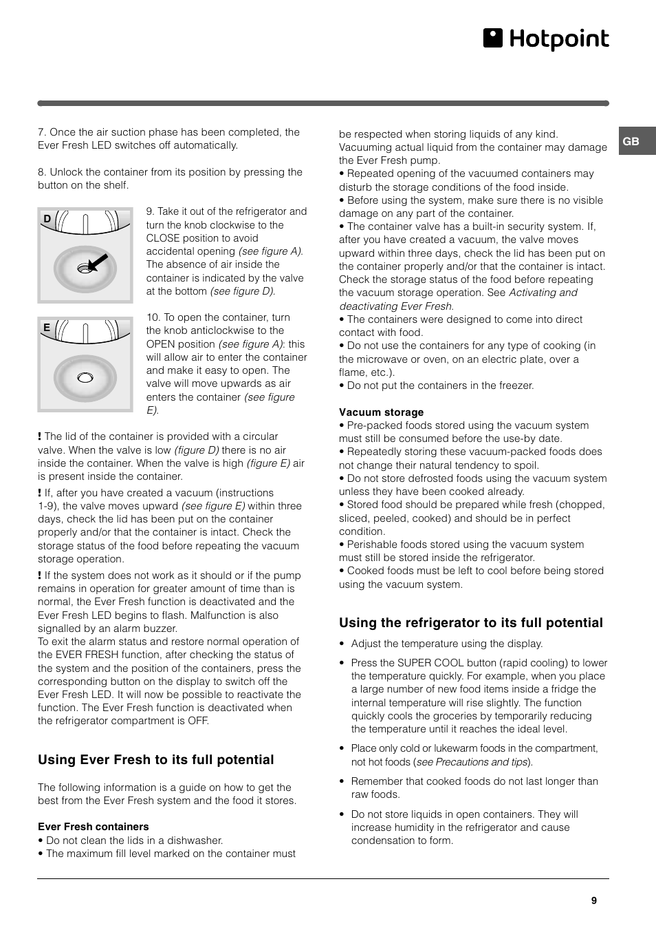 Using ever fresh to its full potential, Using the refrigerator to its full potential | Hotpoint FF200TP User Manual | Page 9 / 16