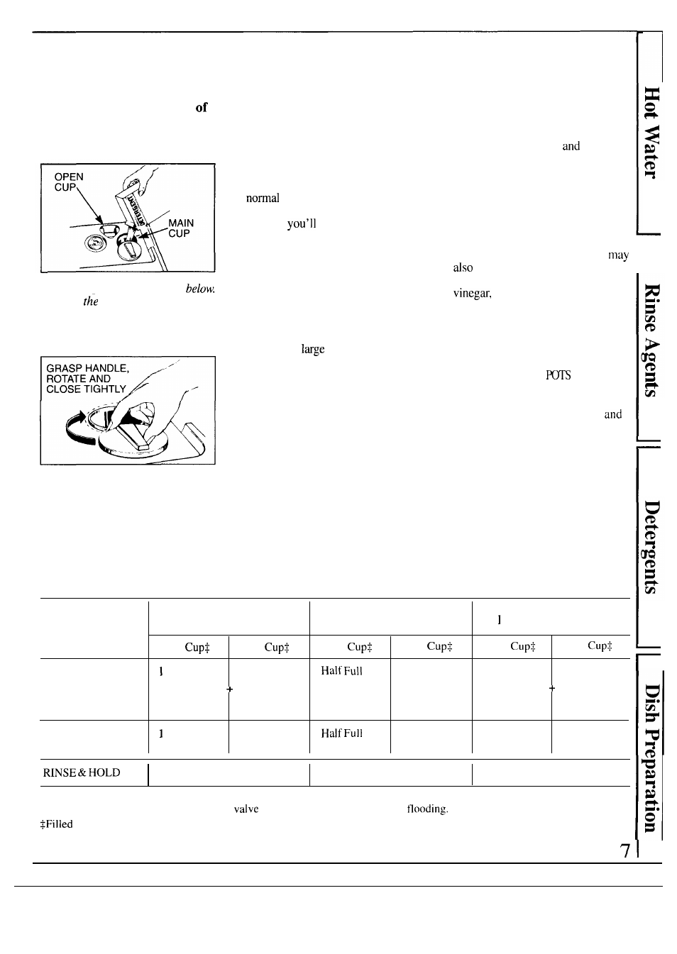 Soil level, Dispenser c, How to prepare the dishes for washing | Detergent usage guide | Hotpoint HDA969 User Manual | Page 7 / 20