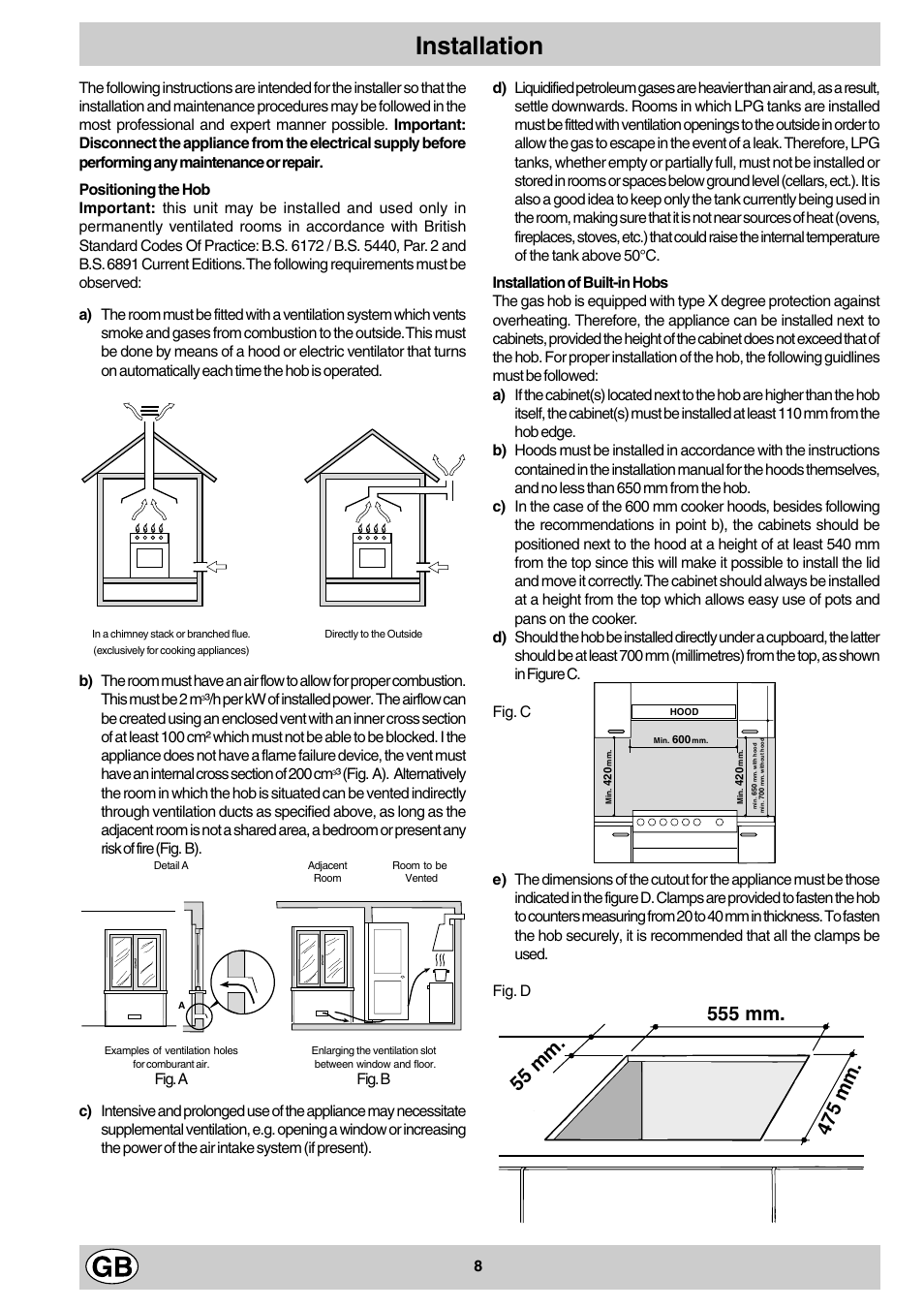 Installation | Hotpoint GF641 User Manual | Page 8 / 16