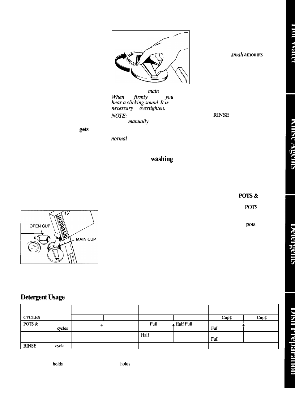 Dispenser cups, How to prepare the dishes for, Guide (powder or liquid) | Hotpoint HDA2000M User Manual | Page 11 / 24