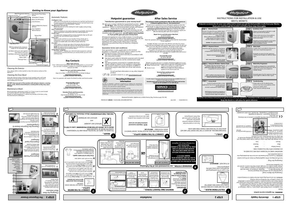 Hotpoint WDM73 User Manual | 2 pages