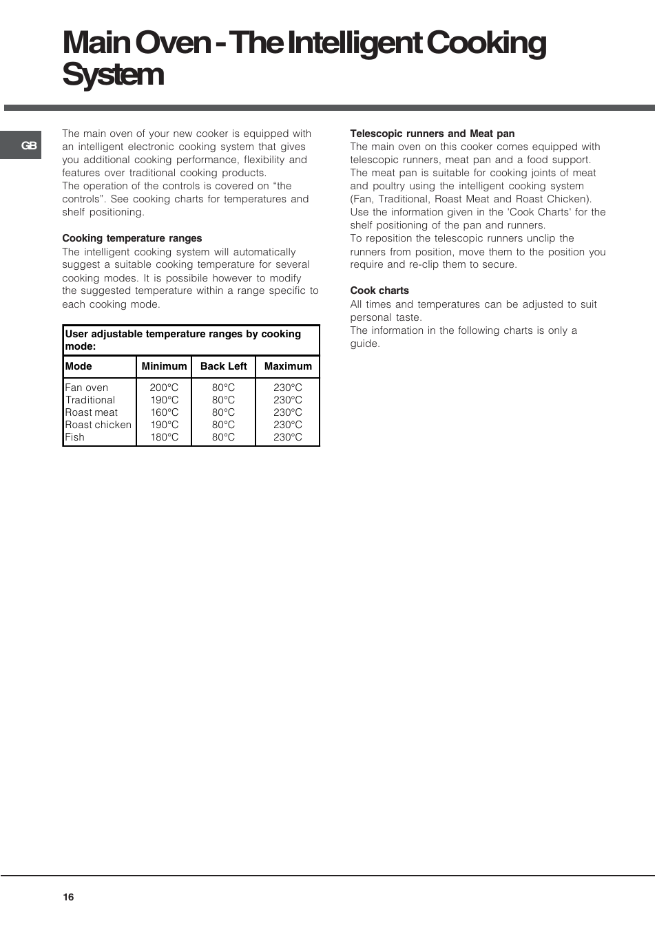 Main oven - the intelligent cooking system | Hotpoint DE89X1 User Manual | Page 16 / 32