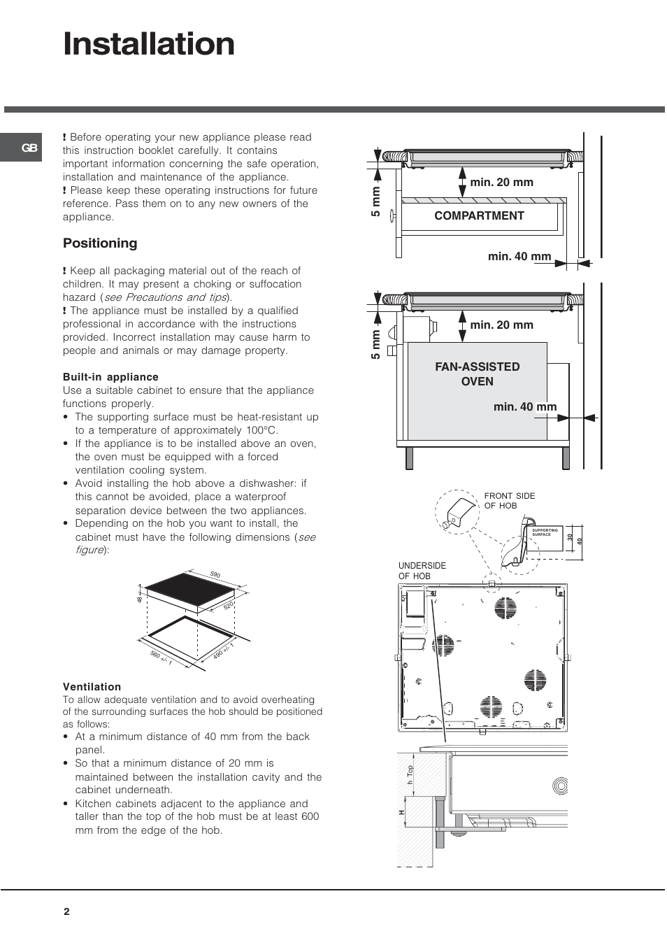Installation, Positioning | Hotpoint CRM 641 D C User Manual | Page 2 / 12