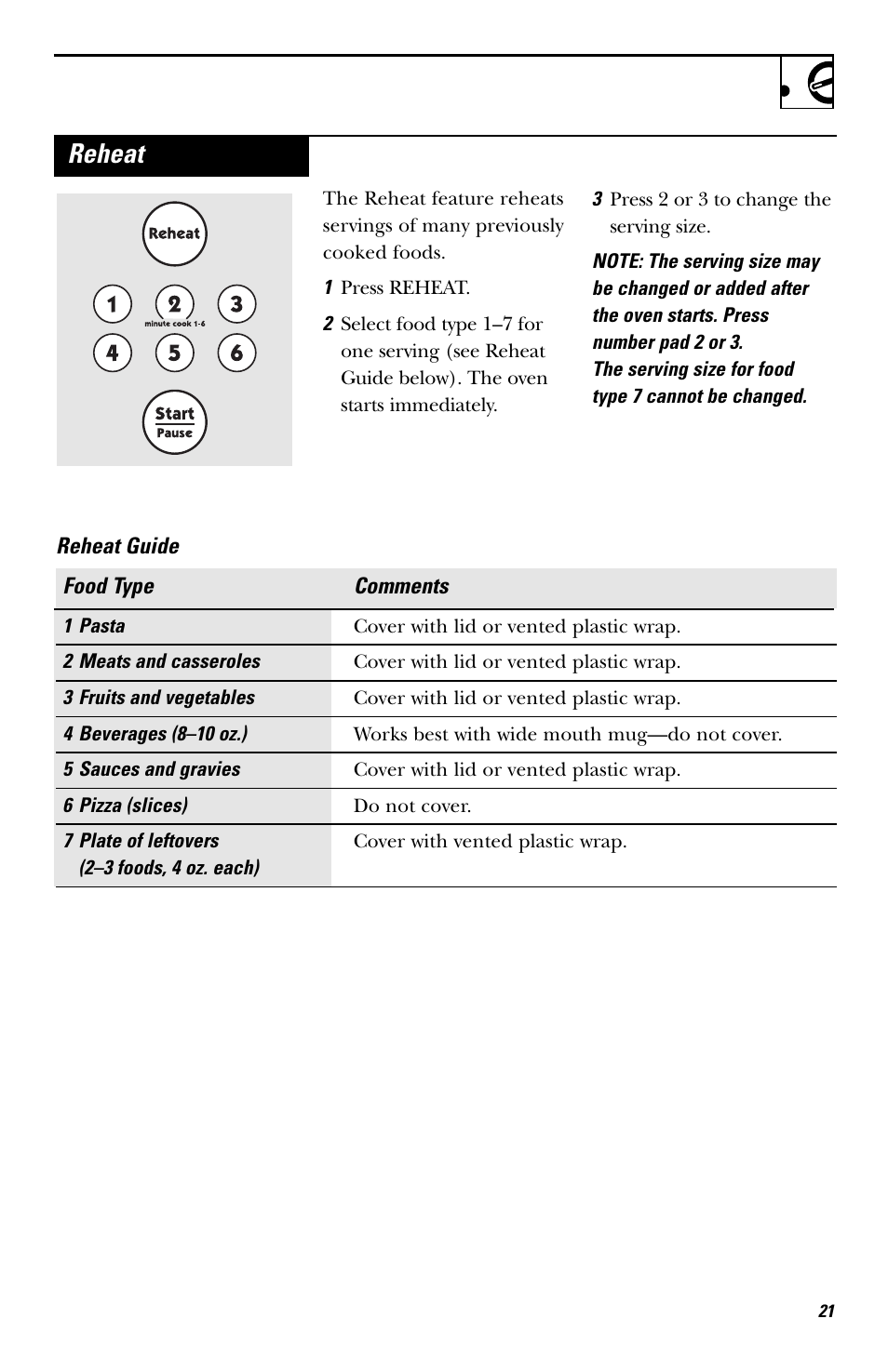 Reheat | Hotpoint RVM1435 User Manual | Page 21 / 80