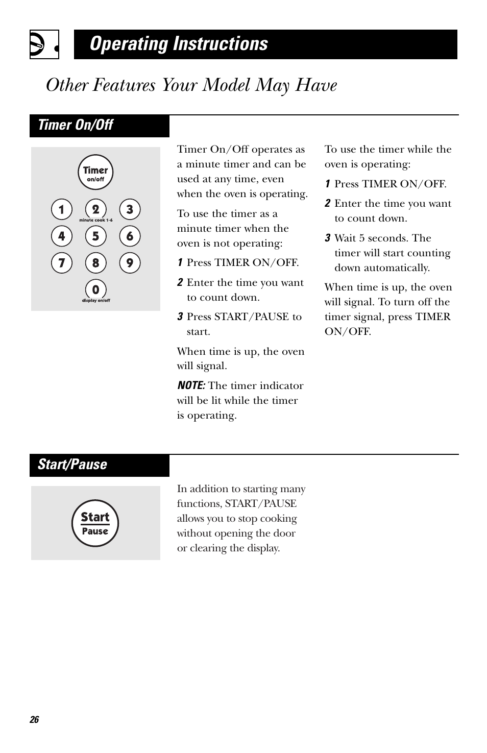 Start/pause, Timer on/off | Hotpoint RVM1435 User Manual | Page 26 / 80