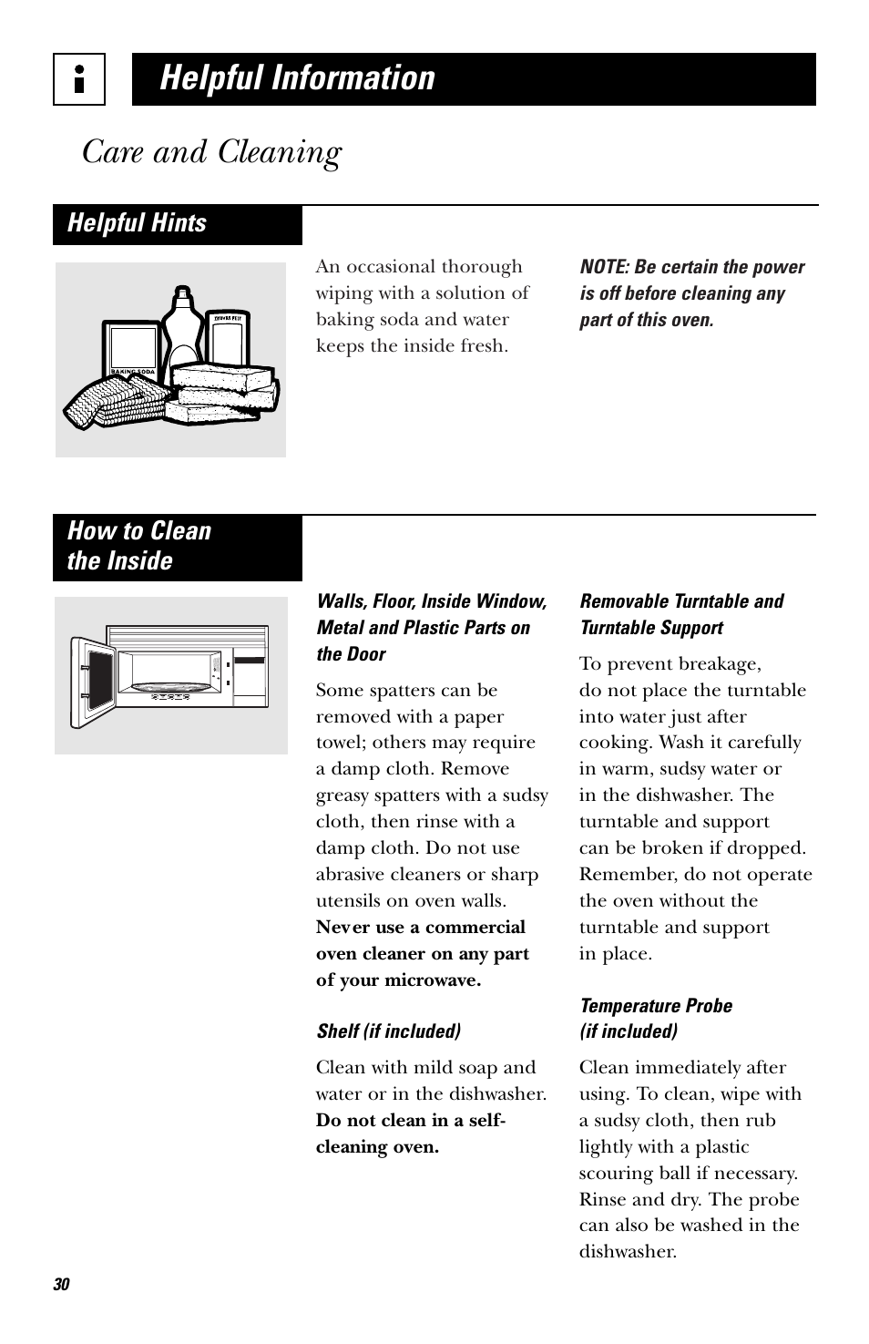 Care and cleaning, Helpful information care and cleaning, Helpful hints | How to clean the inside | Hotpoint RVM1435 User Manual | Page 30 / 80