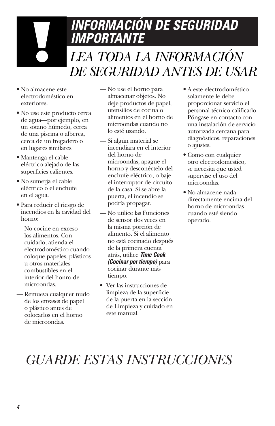 Guarde estas instrucciones, Lea toda la información de seguridad antes de usar, Información de seguridad importante | Hotpoint RVM1435 User Manual | Page 44 / 80