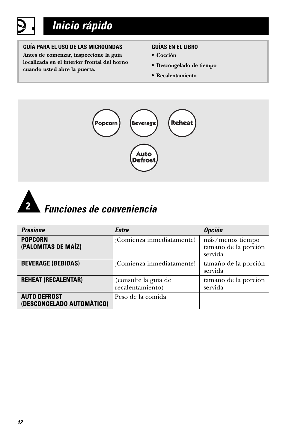 Inicio rápido, Funciones de conveniencia | Hotpoint RVM1435 User Manual | Page 52 / 80