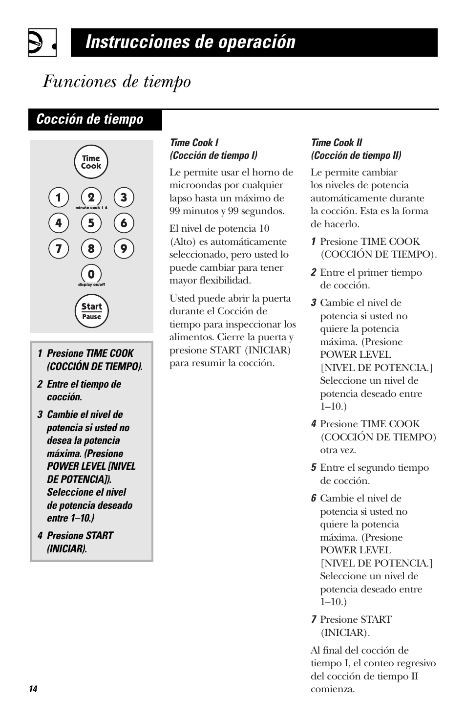 Funciones de tiempo, Instrucciones de operación funciones de tiempo, Cocción de tiempo | Hotpoint RVM1435 User Manual | Page 54 / 80