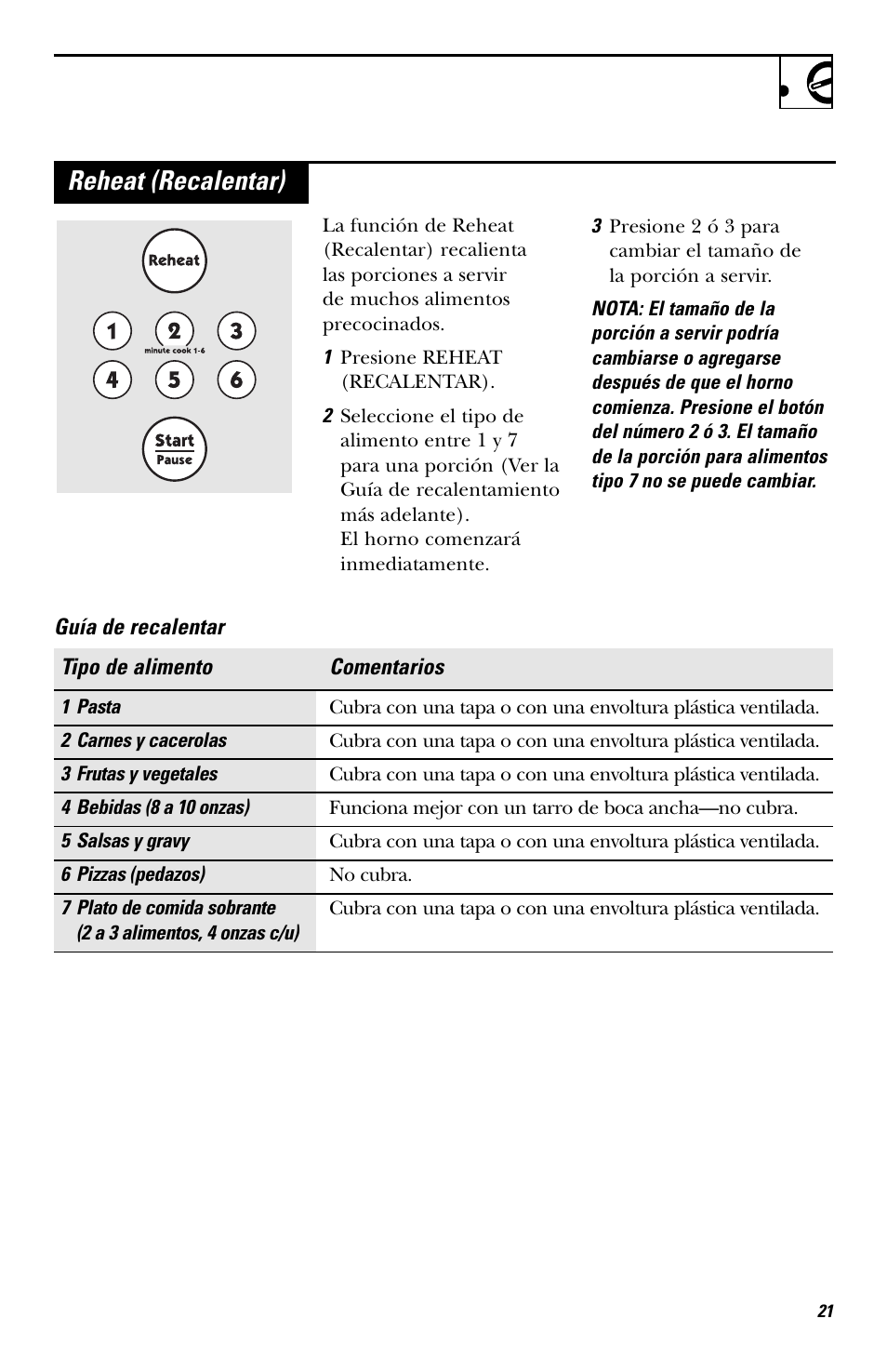 Reheat (recalentar) | Hotpoint RVM1435 User Manual | Page 61 / 80