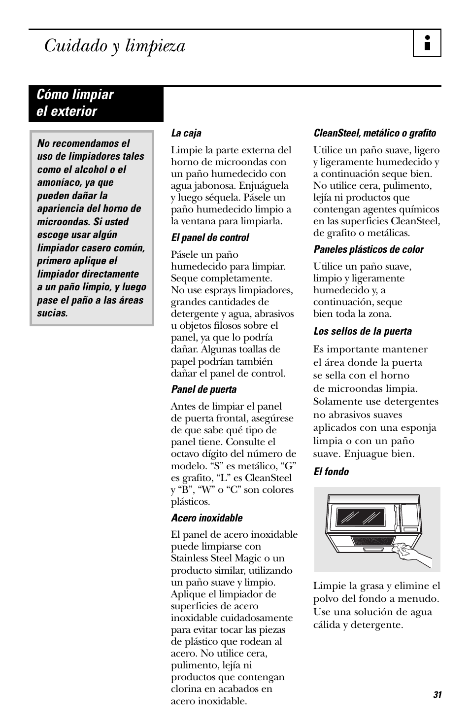 Cuidado y limpieza, Cómo limpiar el exterior | Hotpoint RVM1435 User Manual | Page 71 / 80