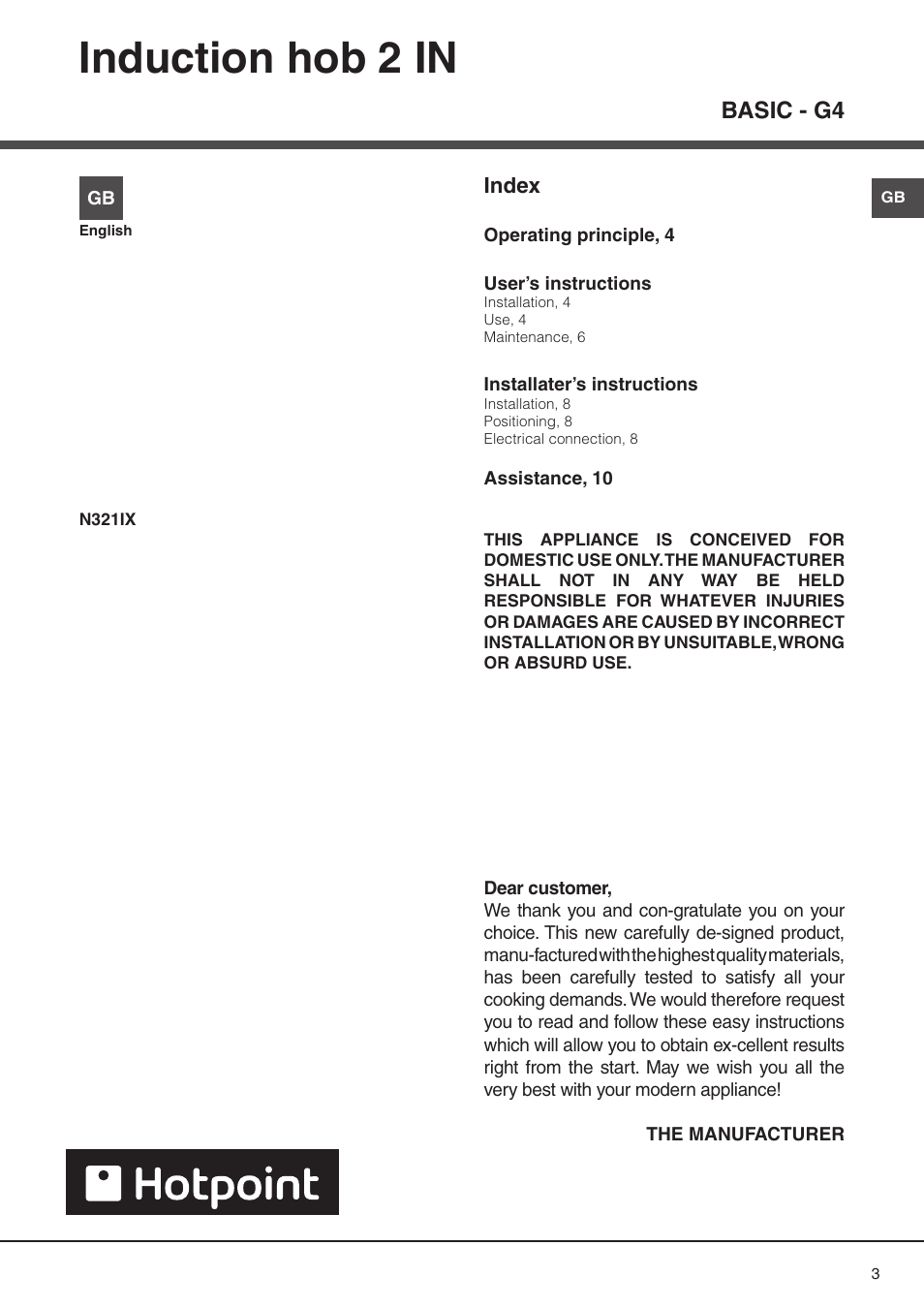 Hotpoint N321IX User Manual | 9 pages