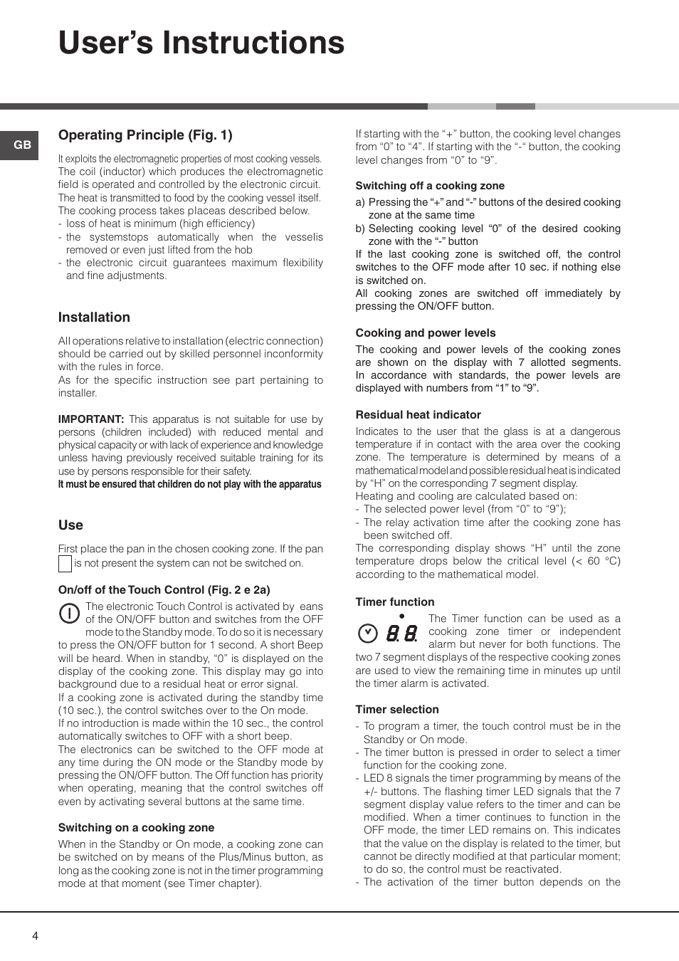 User’s instructions | Hotpoint N321IX User Manual | Page 2 / 9