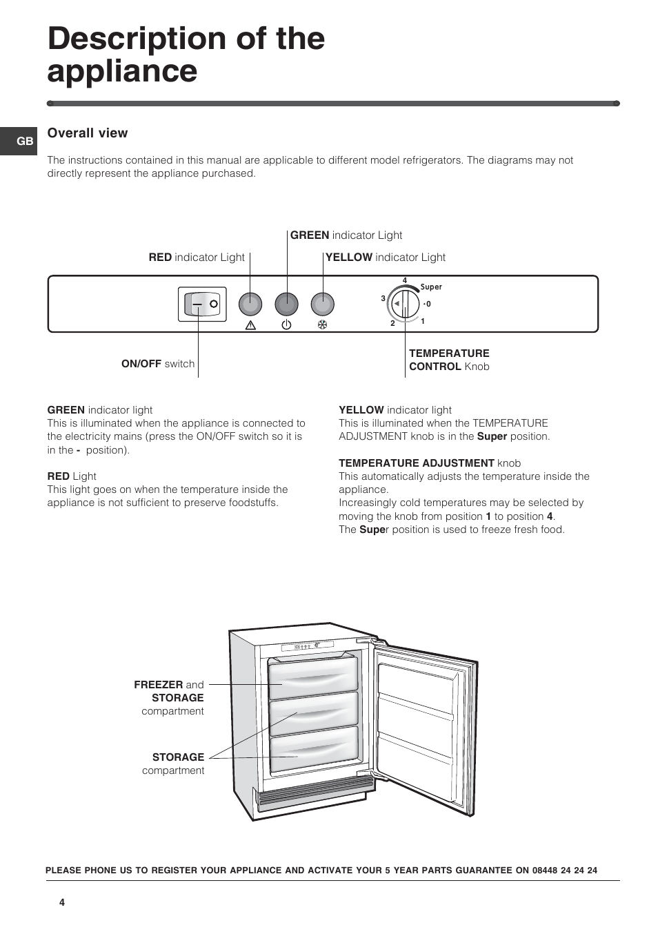 Description of the appliance | Hotpoint GB HUZ1221 User Manual | Page 4 / 12