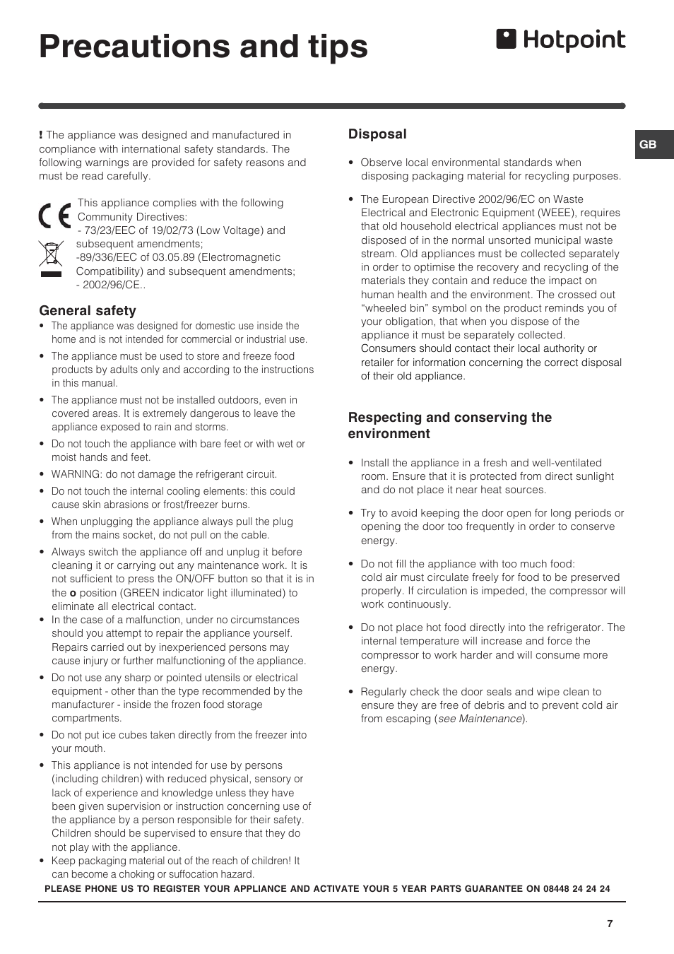 Precautions and tips | Hotpoint GB HUZ1221 User Manual | Page 7 / 12