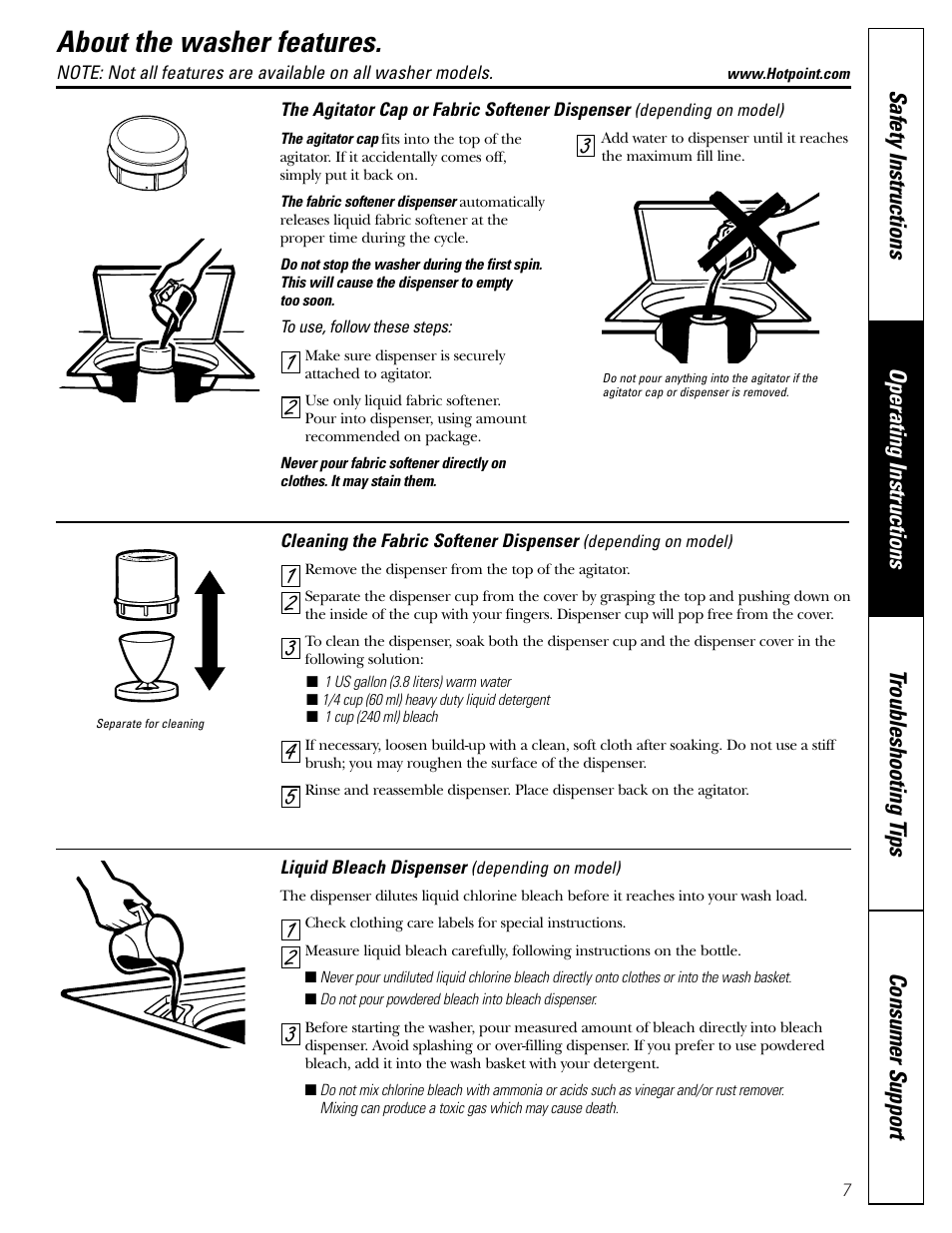 Features, About the washer features | Hotpoint VVSR1030 User Manual | Page 7 / 16