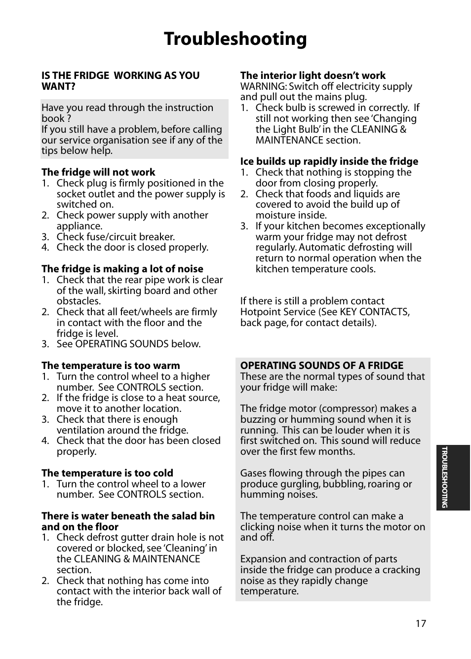 Troubleshooting | Hotpoint RLM81 User Manual | Page 17 / 20