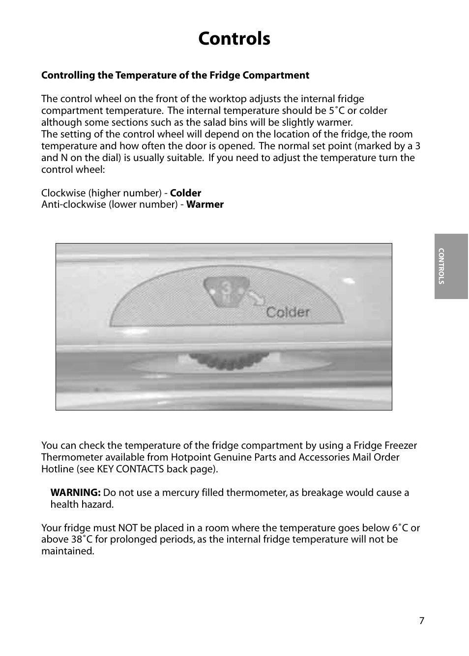 Controls | Hotpoint RLM81 User Manual | Page 7 / 20