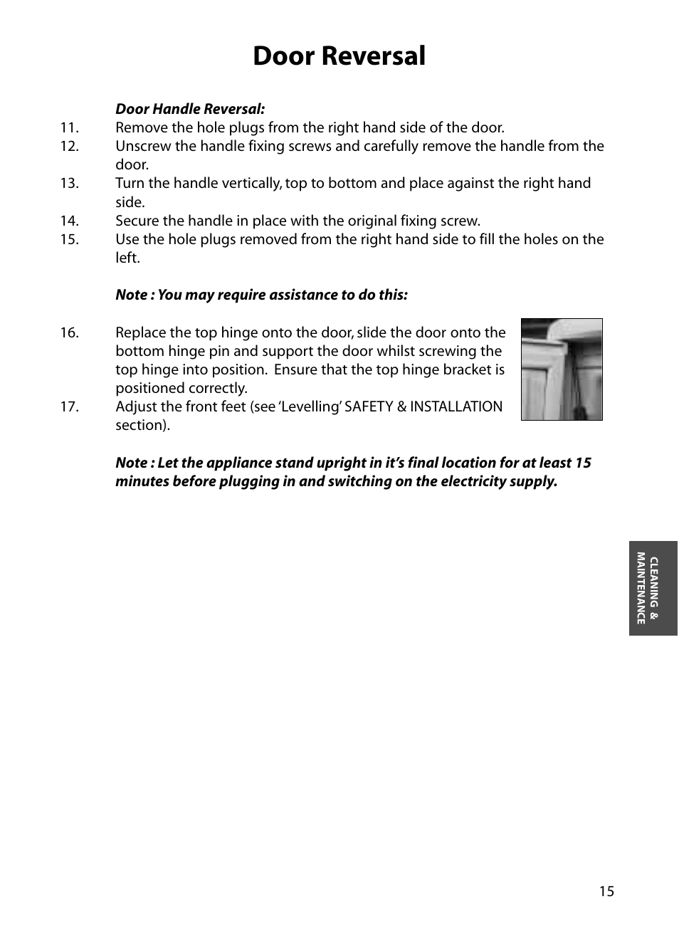 Door reversal | Hotpoint FZA81 User Manual | Page 15 / 20