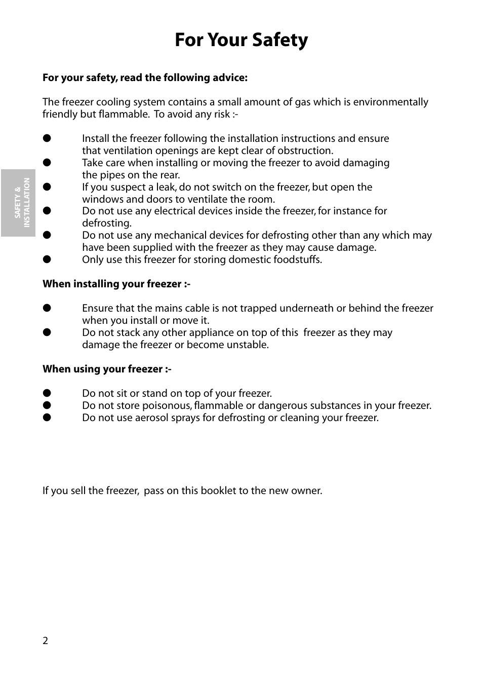 For your safety | Hotpoint FZA81 User Manual | Page 2 / 20