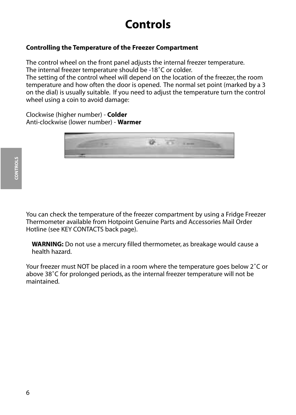 Controls | Hotpoint FZA81 User Manual | Page 6 / 20