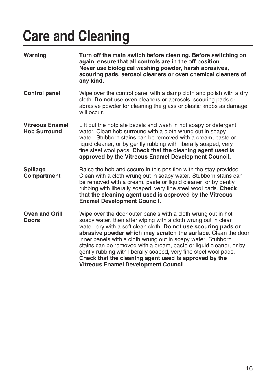Care and cleaning | Hotpoint EH10 User Manual | Page 17 / 24