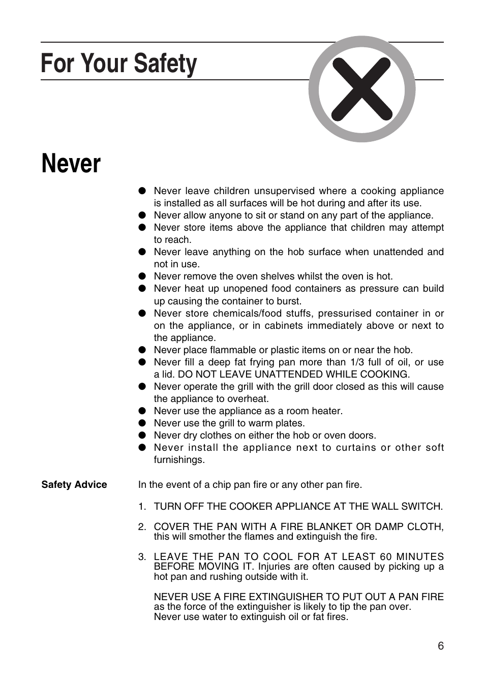 For your safety, Never | Hotpoint EH10 User Manual | Page 7 / 24