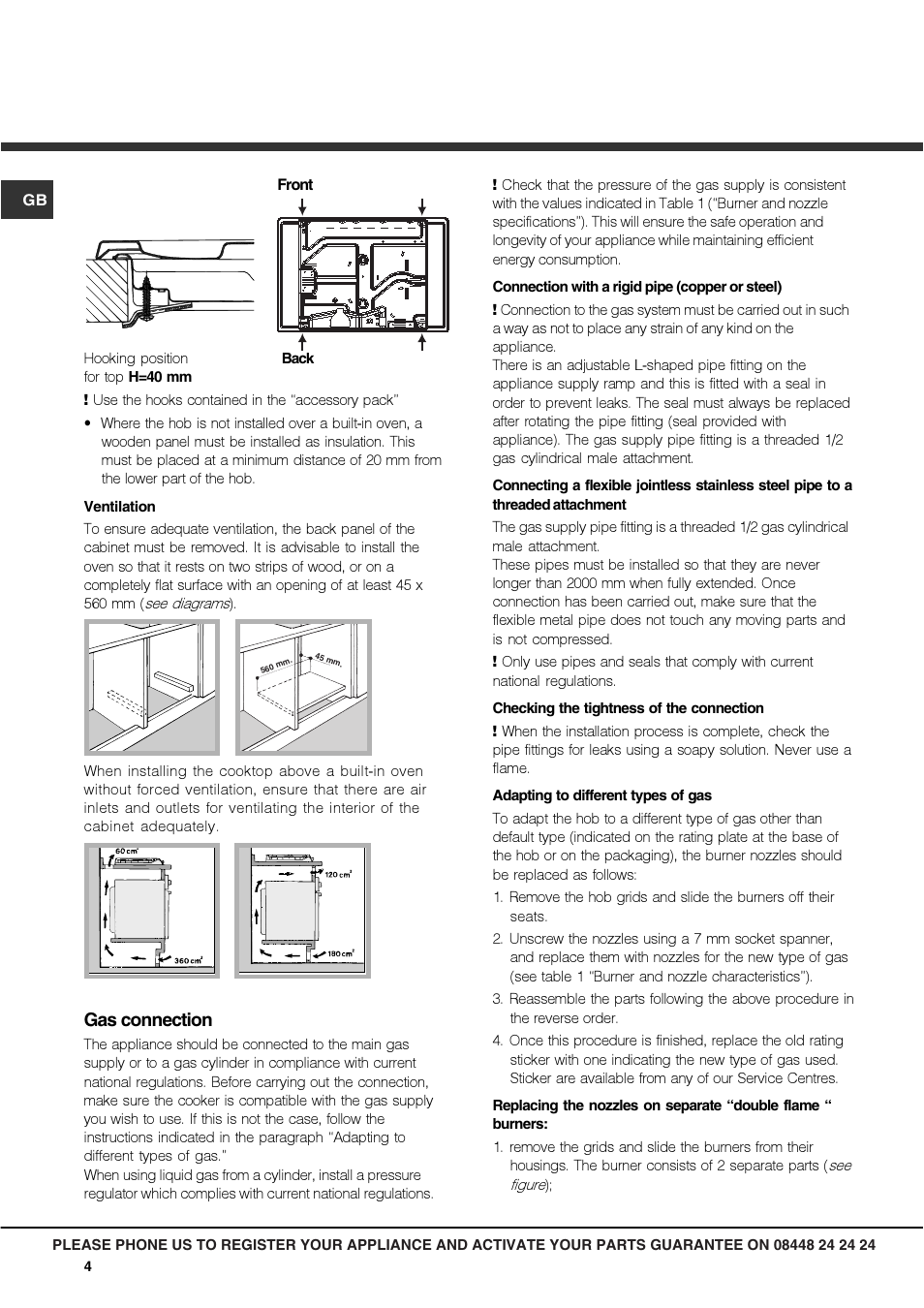 Gas connection | Hotpoint Gas Hob GC640IX User Manual | Page 4 / 16