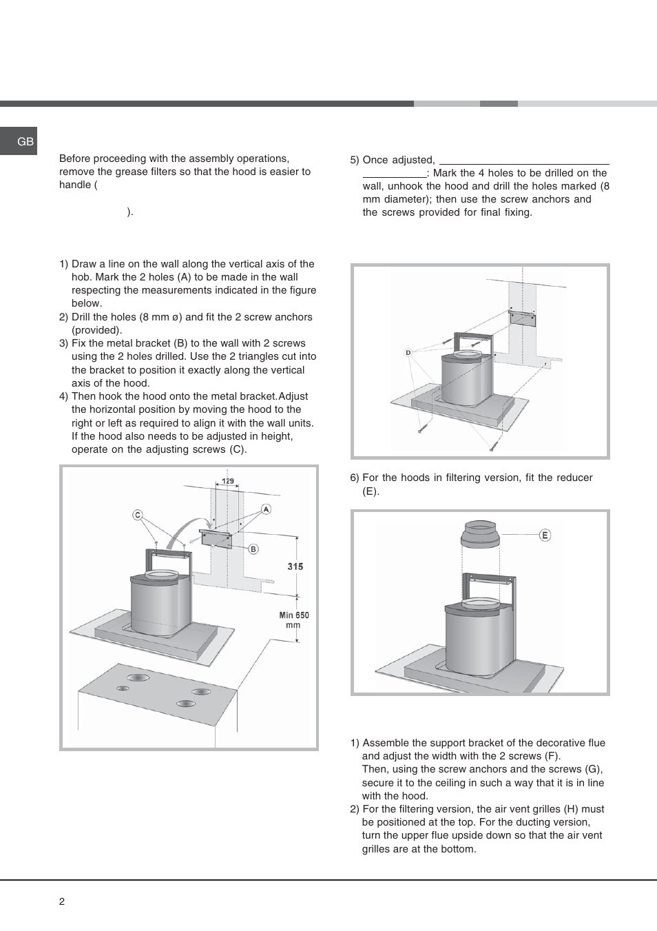 Installation | Hotpoint HD 93 X User Manual | Page 2 / 8