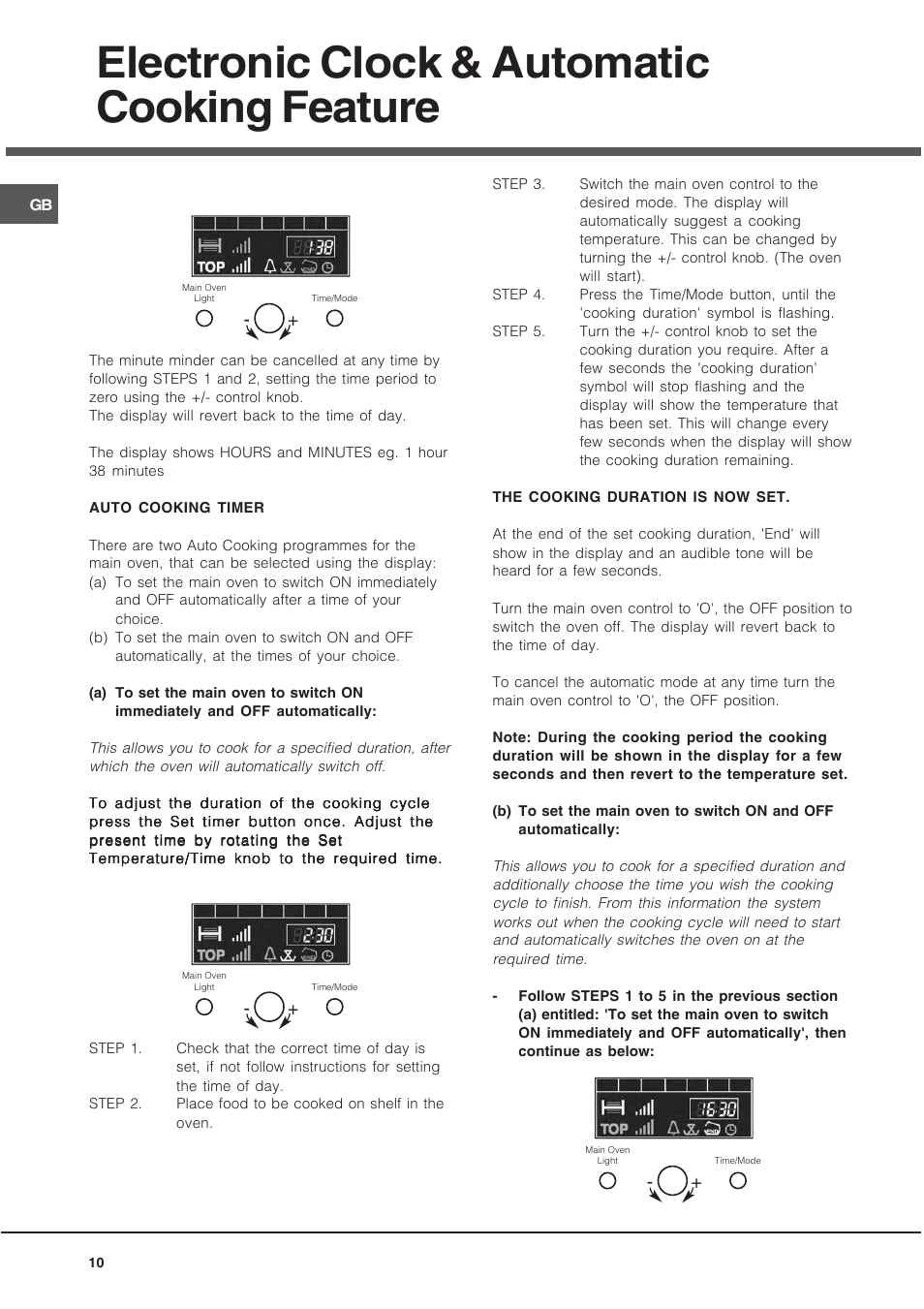 Electronic clock & automatic cooking feature | Hotpoint 60 cm Electric Cooker HUE User Manual | Page 10 / 28