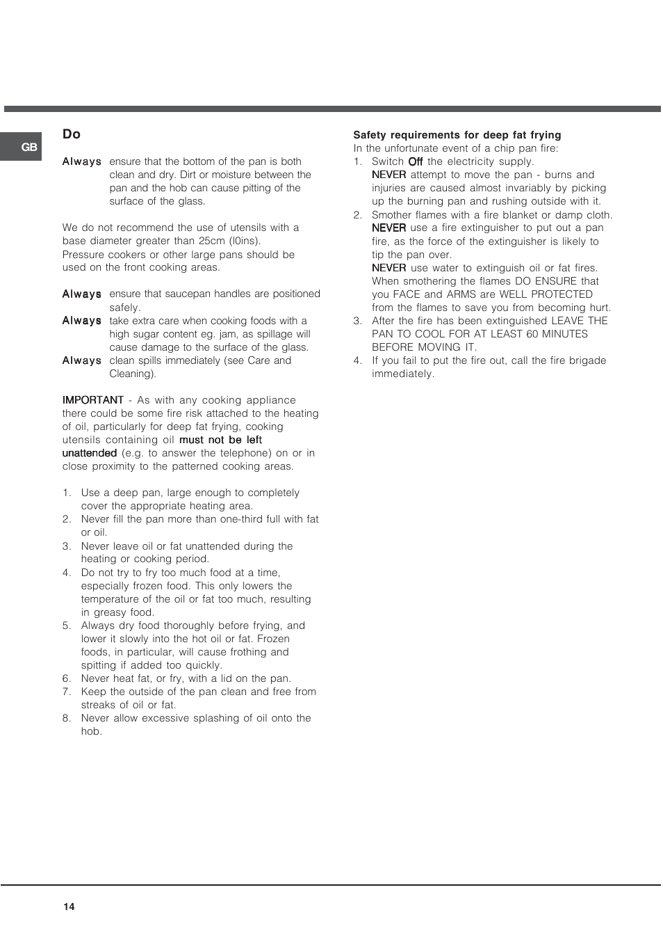 Hotpoint 60 cm Electric Cooker HUE User Manual | Page 14 / 28