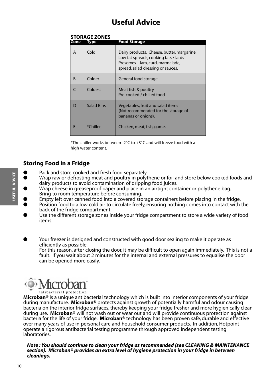 Useful advice, Storing food in a fridge | Hotpoint FFM97 User Manual | Page 10 / 24