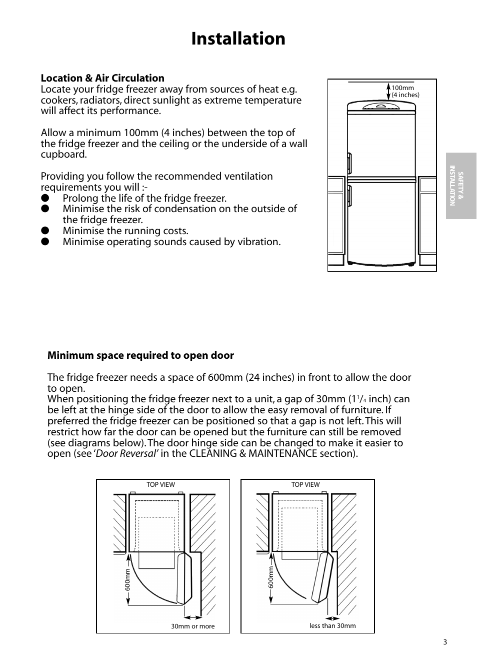 Installation | Hotpoint FFM97 User Manual | Page 3 / 24