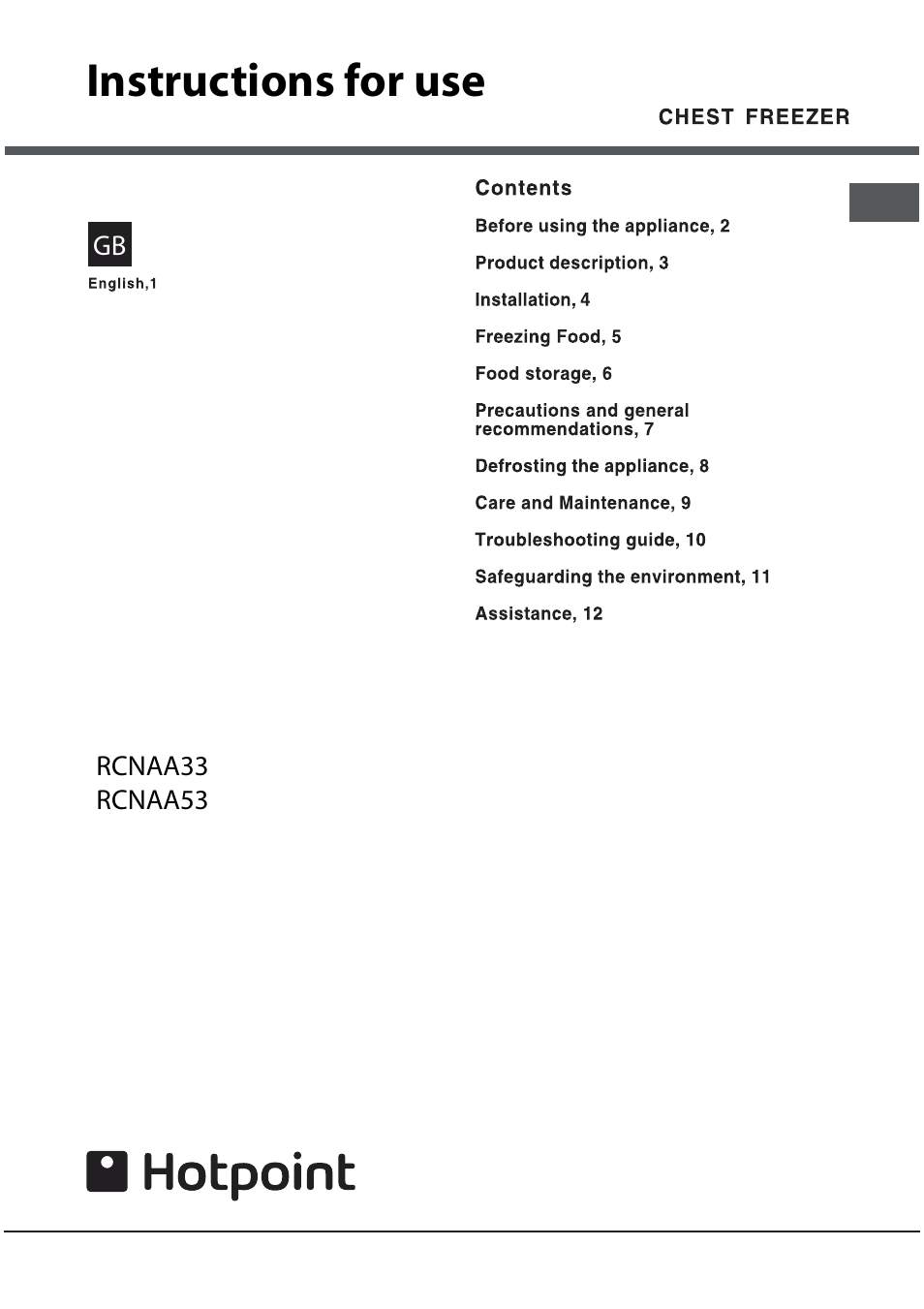 Hotpoint RCNAA53 User Manual | 12 pages